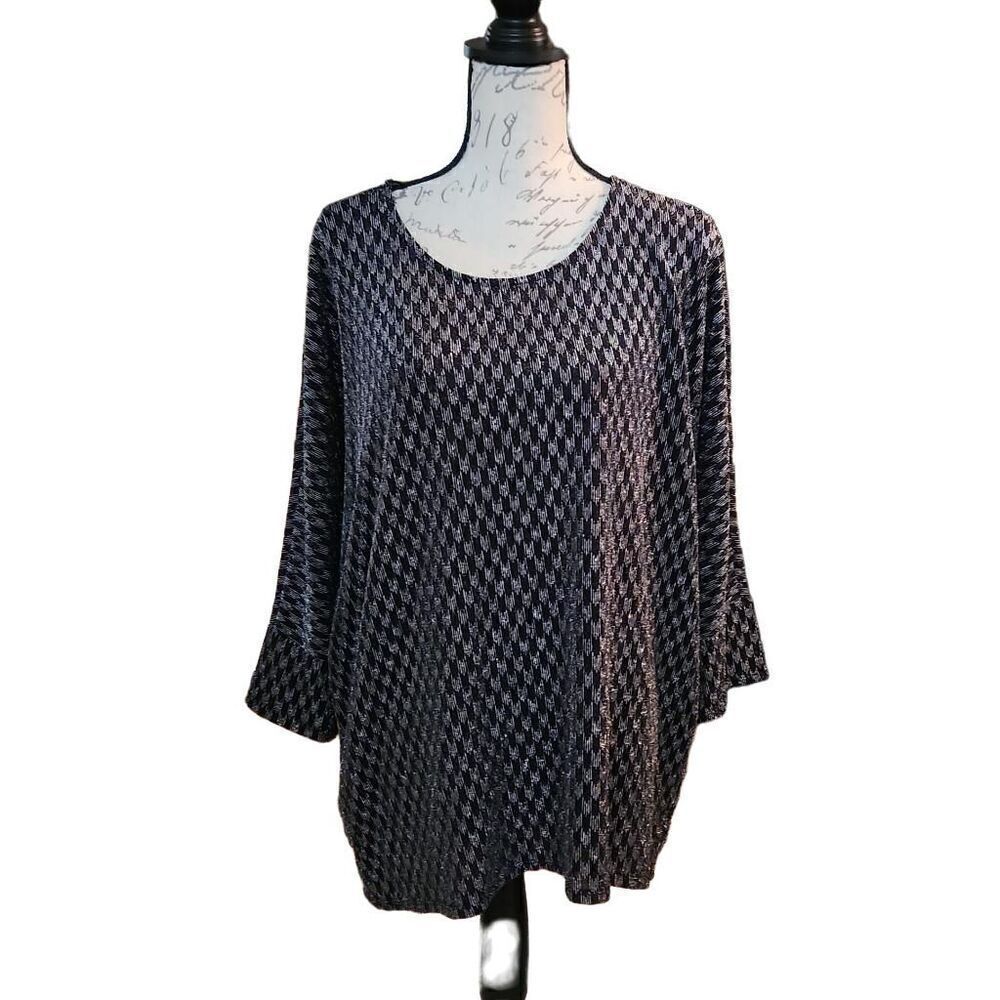 Alfani Ladies Size XL Black & Silver Metallic Patterned Top